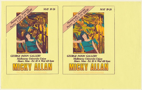 Artist: Allan, Micky. | Title: Photography, Drawing, Poetry. A live-in show. Micky Allan. | Date: 1979 | Technique: screenprint, printed in colour, from multiple stencils