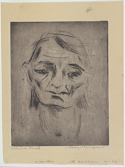 Artist: MACQUEEN, Mary | Title: Old Chinese woman | Date: c.1959 | Technique: drypoint, printed in black ink with plate-tone, from one plate | Copyright: Courtesy Paulette Calhoun, for the estate of Mary Macqueen