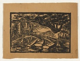 Artist: Woolcock, Marjorie. | Title: Boats | Date: 1950s | Technique: linocut, printed in black ink, from one block