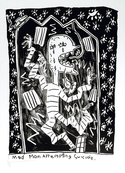 Artist: Morgan, Glenn. | Title: Mad man attempting suicide [2]. | Date: 1989 | Technique: lithograph