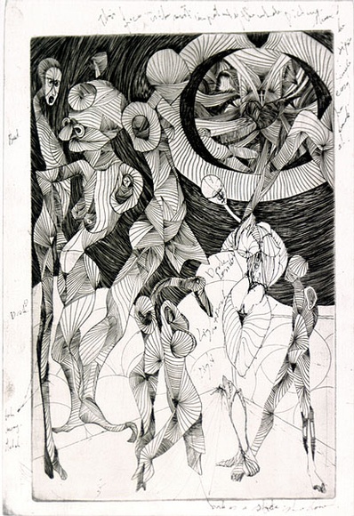Artist: SHOMALY, Alberr | Title: Man and universe | Date: 1968 | Technique: engraving, printed in black ink, from one copper plate; additions in black ink