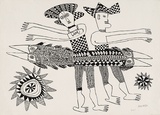 Artist: Kauage, Mathias. | Title: not titled [couple with fish] | Date: September 1974 | Technique: screenprint, printed in black ink, from one screen