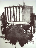 Artist: Koch-Sanders, Donny. | Title: not titled [abstract image with vertical stripes at top of image] | Date: 1987 | Technique: lithograph, printed in black ink, from one stone