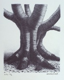 Artist: Russell,, Deborah. | Title: not titled [tree trunk] | Date: 2001, March | Technique: lithograph, printed in blue ink, from one stone