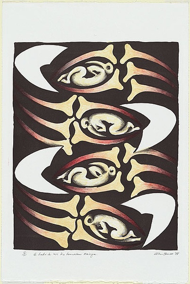 Artist: Hovell, John. | Title: E hoki te iwi ko tomatau Kainga | Date: 1988 | Technique: lithograph, printed in colour, from multiple stones