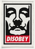 Title: Disobey [sticker] | Technique: screenprint, printed in red and black ink, from two stencils
