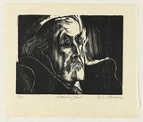 Artist: AMOR, Rick | Title: Manning Clark. | Date: 1990 | Technique: woodcut, printed in black ink, from one block