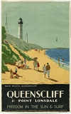 Artist: TROMPF, Percy | Title: Queenscliff and Point Lonsdale. Freedom in the sun and surf. | Date: c.1935 | Technique: lithograph, printed in colour, from multiple stones