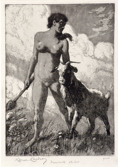 Artist: LINDSAY, Lionel | Title: Bacchante and goat | Date: 1908-09 | Technique: etching, aquatint and softground etching, printed in black ink, from one plate | Copyright: Courtesy of the National Library of Australia
