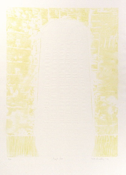 Artist: Buckley, Sue. | Title: Magic box. | Date: 1972 | Technique: woodcut, printed in yellow ink, from one block | Copyright: This work appears on screen courtesy of Sue Buckley and her sister Jean Hanrahan