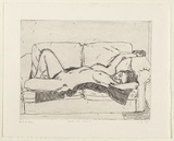 Artist: Miller, Lewis. | Title: Nude on couch | Date: 1999, October | Technique: etching, printed in black ink, from one plate | Copyright: © Lewis Miller. Licensed by VISCOPY, Australia