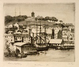 Artist: LINDSAY, Lionel | Title: Old Miller's Point, Sydney | Date: 1925 | Technique: etching, printed in black ink with plate-tone, from one plate | Copyright: Courtesy of the National Library of Australia