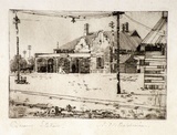Artist: Baldwinson, Arthur. | Title: Quorn Station. | Date: 1928 | Technique: etching, printed in dark brown ink with plate-tone, from one  plate