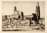 Artist: LINDSAY, Lionel | Title: Gerona, Spain | Date: 1927 | Technique: drypoint, printed in black ink with plate-tone, from one plate | Copyright: Courtesy of the National Library of Australia