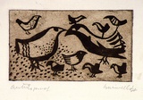 Artist: Barwell, Geoff. | Title: (Birds feeding). | Date: 1954 | Technique: etching, etching and aquatint, printed in dark brown ink with plate-tone, from one plate