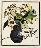 Artist: Kohlhagen, Lisette. | Title: Trumpet lily. | Date: c.1947 | Technique: linocut, printed in black ink, from one block; hand-coloured | Copyright: © Lisette Kohlhagen. Licensed by VISCOPY, Australia