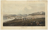 Artist: Evans, George William. | Title: Hobart Town, Van Diemen's Land. | Date: 1828 | Technique: engraving and aquatint, printed in black ink, from one copper plate; hand-coloured