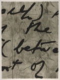 Artist: PARR, Mike | Title: Language and chaos 10. | Date: 1990 | Technique: drypoint, electric grinder and burnishing, printed in black ink, from one copper plate; over printed with lift ground aquatint, printed in black ink, from one steel plate