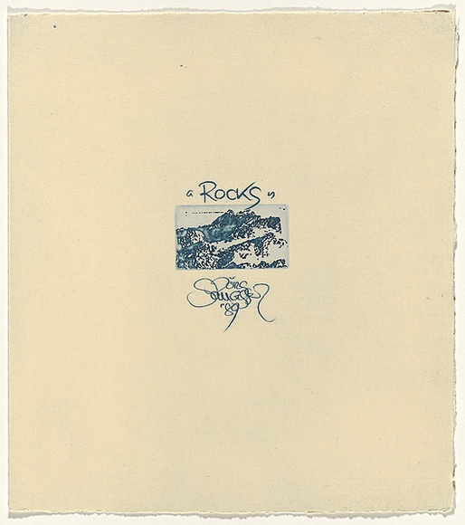 Title: Colophon: [rocks] | Date: 1989 | Technique: etching, printed in blue ink, from one plate
