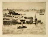 Artist: LINDSAY, Lionel | Title: Milson's Point, Sydney | Date: 1925 | Technique: etching, drypoint and foul biting, printed in brown ink with plate-tone, from one plate | Copyright: Courtesy of the National Library of Australia