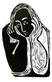Artist: LAWTON, Tina | Title: not titled [pensive woman] | Date: c.1963 | Technique: woodcut