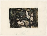 Artist: Shead, Garry. | Title: The dream | Date: 1995 | Technique: lithograph, printed in black ink, from one stone; hand-coloured [recto]; linocut, printed in black ink, from one block; hand-coloured a la coupe (wet on wet technique) [verso] | Copyright: © Garry Shead