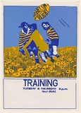 Artist: Young, Ray. | Title: Sydney Uni Rugby. Training Tuesday & Thursday. | Date: 1978 | Technique: screenprint, printed in colour, from two stencils