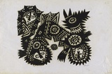 Artist: Kauage, Mathias. | Title: Not titled [composition with three faces] | Date: 1969 | Technique: woodcut, printed in warm black ink, from one block