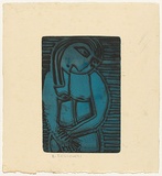Artist: Kozlowski, Brunon. | Title: (Woman with clasped hands) | Date: c.1971 | Technique: etching and deep bite, printed in colour