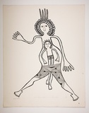 Artist: Kauage, Mathias. | Title: Meri karim pikinini man, lek pastaim [Woman carrying a boy] | Date: 1977 | Technique: screenprint, printed black ink, from one stencil