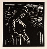 Artist: Carter, Maurie. | Title: (Woman at gate). | Date: 1949 | Technique: linocut, printed in black ink, from one block