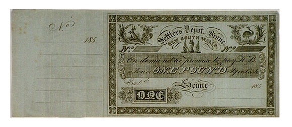 Artist: Wilson, William. | Title: Promissory note for Settlers Depot Scone | Date: 1849 | Technique: engraving, printed in black ink, from one copper plate