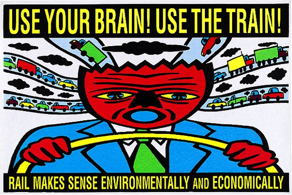 Artist: REDBACK GRAPHIX | Title: Use your brain, Use the train (poster) | Date: 1990 | Technique: screenprint, printed in colour, from multiple stencils | Copyright: © Michael Callaghan