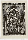 Artist: Klein, Deborah. | Title: Needlework face | Date: 1997 | Technique: linocut, printed in black ink, from one block