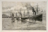 Artist: Schell, Frederick B. | Title: Mail steamer leaving Auckland | Date: 1886-88 | Technique: wood-engraving, printed in black ink, from one block