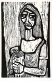 Artist: LAWTON, Tina | Title: not titled [Woman and child] | Date: c.1963 | Technique: woodcut