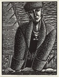 Artist: Klein, Deborah. | Title: Mildred Pierce on St Kilda Pier | Date: 1995 | Technique: linocut, printed in black ink, from one block.