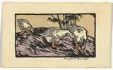 Artist: Annand, Douglas. | Title: Christmas card. | Date: c.1927 | Technique: linocut, printed in black ink, from one block; hand-coloured | Copyright: © A.M. Annand