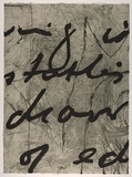 Artist: PARR, Mike | Title: Language and chaos 5. | Date: 1990 | Technique: drypoint, electric grinder and burnishing, printed in black ink, from one copper plate; over printed with lift ground aquatint, printed in black ink, from one steel plate