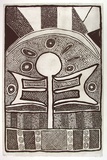 Artist: Murray, Janice. | Title: Flying fox and bamboo at Muranapi | Date: 2000, March | Technique: etching, printed in black ink, from one plate | Copyright: © Janice Murray and Jilamara Arts + Craft