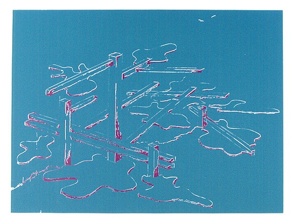 Artist: COLEING, Tony | Title: Idea for 'to do with blue' sculpture [2]. | Date: 1975 | Technique: screenprint, printed in colour, from two stencils in blue and pink ink