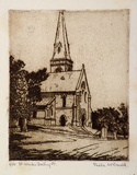 Artist: McDonald, Sheila. | Title: Saint Mark's, Darling Point | Date: c.1931 | Technique: etching, aquatint printed in brown ink with plate-tone