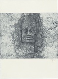Title: Face above the west gate of Angkor Thom | Date: 1999 | Technique: etching and aquatint, printed in blue/black ink, from one plate