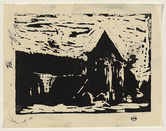 Artist: WILLIAMS, Fred | Title: Old English Church | Date: c.1954 | Technique: linocut, printed in black ink, from one block | Copyright: © Fred Williams Estate