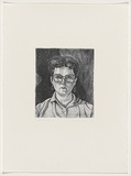 Artist: Thomas, David. | Title: not titled [woman with glasses] | Date: 1986 | Technique: lithograph, printed in black ink, from one stone
