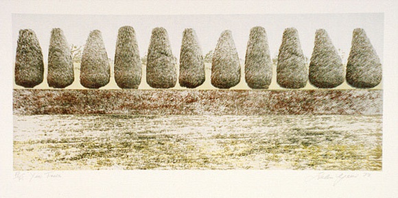 Artist: Geier, Helen. | Title: Yew trees | Date: 1973 | Technique: photo-lithograph, printed in colour, from multiple plates