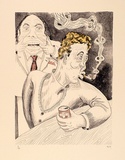 Artist: Hay, Bill. | Title: Murray and Loob play up at the Shaker | Date: 1989, June-August | Technique: lithograph, printed in black ink, from one plate; hand-coloured