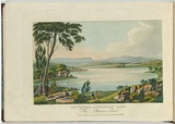 Artist: LYCETT, Joseph | Title: The Western or Boundary Lake, Van Diemen's Land. | Date: 1824 | Technique: etching and aquatint, printed in black ink, from one copper plate; hand-coloured