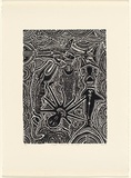 Artist: Nona, Dennis. | Title: Funeral ceremony on Nagi Island | Date: 1992 | Technique: linocut, printed in black ink, from one block | Copyright: Courtesy of the artist and the Australia Art Print Network