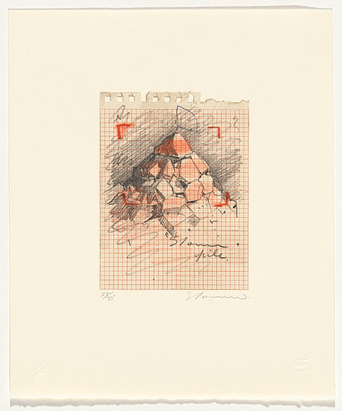 Artist: Lithos Press. | Title: not titled [stone pile] | Date: 1985 | Technique: screenprint, printed in colour, from one stencil; lithograph, printed in colour, from one stone | Copyright: © Tim Storrier